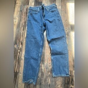 Blue Straight Leg Denim Jeans with Traditional Weave